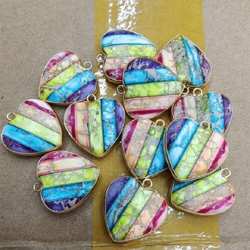 2PCS Nature Imperial Jasper Stone Pendants Heart Shape Size 20MM Wholesale Free Shipping New From Guangzhou Liwan Plaza