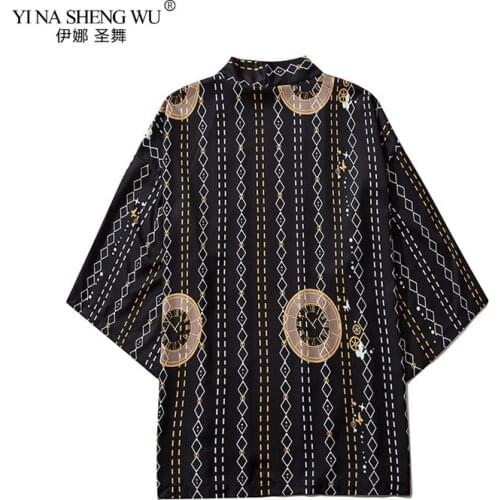 4 Colors Stripe Print Men Women Cardigan Harajuku Blouse Haori Obi Top Asian Clothes Samurai Kimono Japanese Shirt Beach Jackets