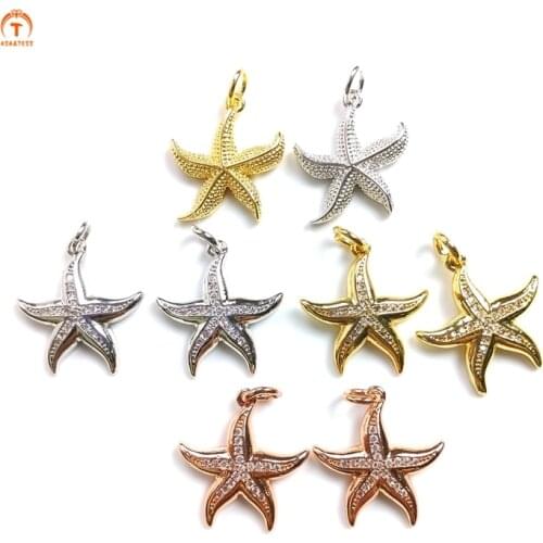 5pcs Cute Starfish Pendant Brass Rose Gold Silver Starfish Star Pendant Marine Charm Pendant Necklaces For Women Jewelry Making