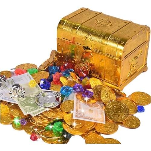 50 Pcs Plastic Bitcoin Gold Treasure Coins Pirate Gold Coins Props Toys Halloween Decoration Kids Birthday Gift Treasure Chest