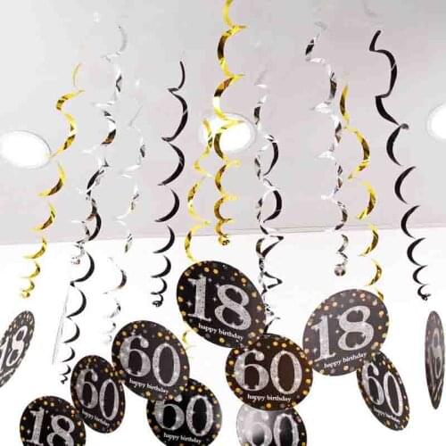 6pcs Happy Birthday Spiral Hanging Ornaments 18 21 30 40 60 70 Years Old PVC Birthday Party Decorations Birthday Decor