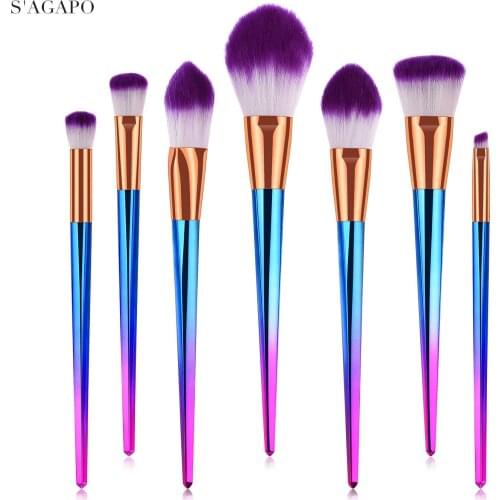 S'AGAPO 7pcs Colorful Makeup Brushes Set tools for Foundation Eyeshadow Concealer Loose Powder Professional Beauty Makeup tools