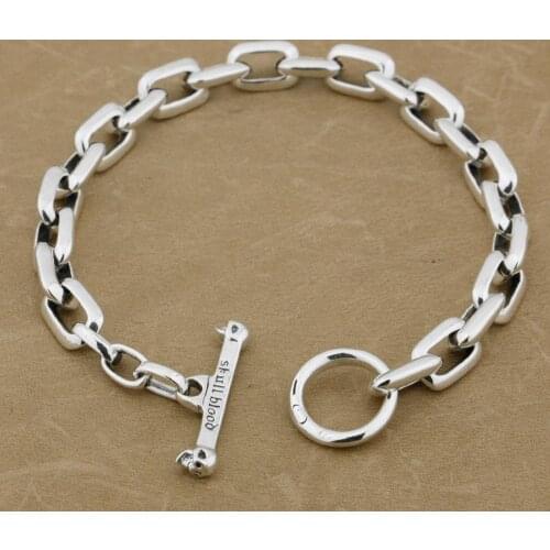 925 Sterling Silver Handmade Chain Mens Biker Rocker Punk Bracelet 8W007
