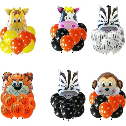 9pcs/set Tiger Zebra Lion Monkey Animal Helium Foil Latex Balloon Birthday Party Decoration Animal Zoo Theme Supply Kid Toy Gift