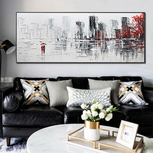 Abstract Painting Modern Wall Art Canvas Pictures City Build Large Wall Paintings Handmade Oil Painting For Living Room Wall