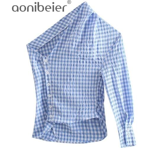 Женские рубашки в клетку Aonibeier China At AliExpress