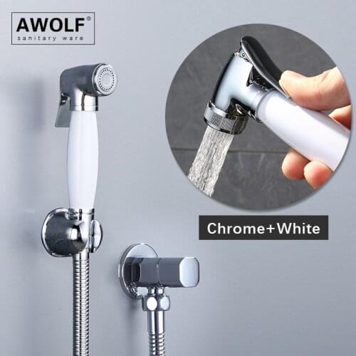 Toilet Bidet Sprayer Solid Brass Sprayer Shower Bathroom Douche Hand Held Shattaf Shower Head White Chrome Polishing AP2160