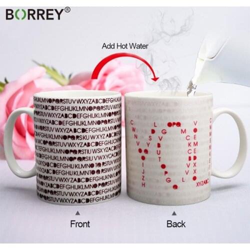 BORREY Heat Sensitive Color Mug Ceramic Magic Mug Love Password Changing Cup Office Coffee Breakfast Cup Novelty Surprised Gifts