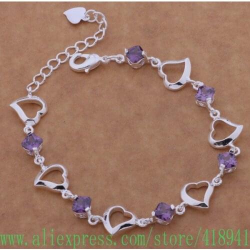 Silver Plated bracelet, Silver Plated fashion jewelry Heart with purple stone /eamamrta bboajsva AH115