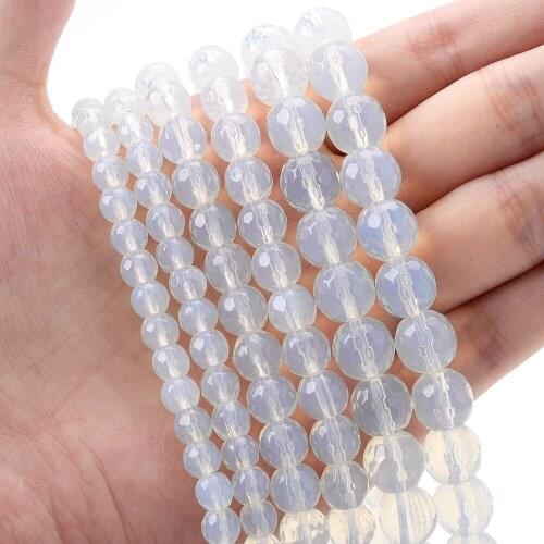 Natural Stone Beads Translucent Opal Faceted Loose Spacer Bead for Jewelry Making DIY Charm Bracelet Accessories 4/6/8/10/12mm