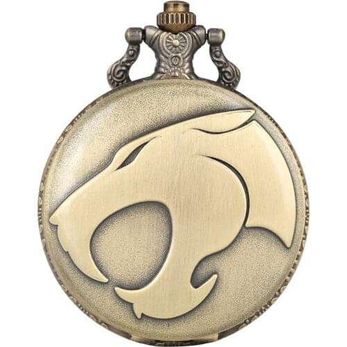 Steampunk Panther Head Display Fob Quartz Pocket Watch with Bronze Necklace Chain Full Hunter Pendant Clock Men Women