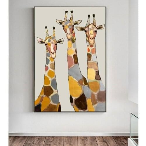 Black And White Giraffe Family With Glasses Canvas Wall Art Painting On Wall Decor Poster And Prints Funny Animal Picture