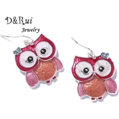 D&Rui Jewelry Cute Enamel Owl Handmade Dangle Earrings for Women Bohemian Animal Statement Drop Earring Jewelry Friends Gifts