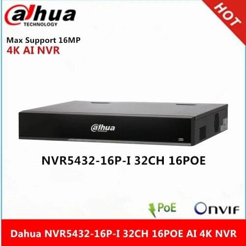 Dahua NVR5432-16P-I 32Channel 1.5U 16PoE ports WizMind Network Video Recorder max support 16MP Resolution 4K AI NVR