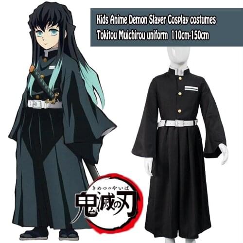 Kids Anime Demon Slayer Cosplay costumes Kimetsu no Yaiba Tokitou Muichirou uniform TOP/Kendo Pants/ belt / wig costume for boys