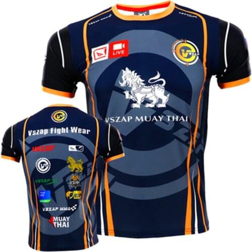 VSZAP Muay Thai T Shirt Men Boxing MMA T Shirt Gym T-Shirt Fighting Martial Arts Fitness Training Running Quick Dry