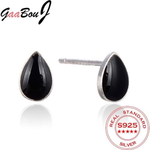 GaaBou Real 925 Sterling Silver Piercing Water Drop Geometry Earrings Black Earrings For Women 2021