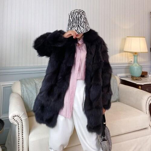 Hot Sale Womens Winter Warm Natural Fox Fur Leather Grass Coat Medium Length 2020 New Fashion High Quality Jacket