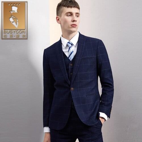 Plaid Royal Blue Mens Suit Wedding Groom 2016 Evening Formal Terno Slim Fit 3 Piece Costume Homme Mariage