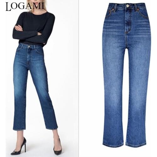 LOGAMI High Waist Boyfriend Jeans for Women Autumn Winter Flare Denim Pants Womens Straight Trousers