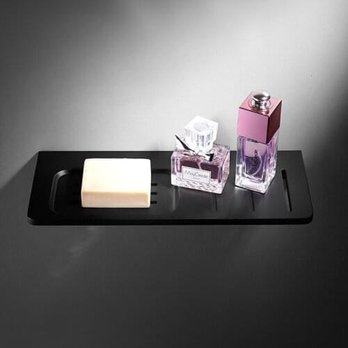 Black Bathroom Shelf Aluminium Shower Shampoo Soap Cosmetic Kitchen Corner Holder Single Tier Bath Accessories Wall Mounted