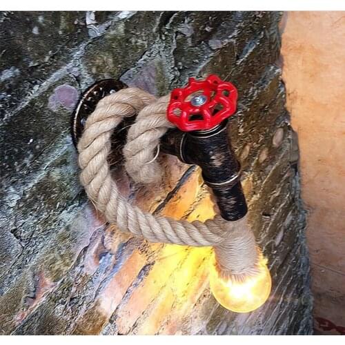 Retro Hemp Rope Water Pipe Wall Lamp Clothing Store Staircase Industrial Decor Hemp Rope Wall Sconces Lamp Luminaria Led Wall