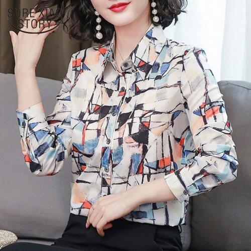 New Silk Shirt Womens Korean 2020 New Autumn Long Sleeve Casual Loose Cardigan Print Women Blouse and Tops Blusas Mujer 10648