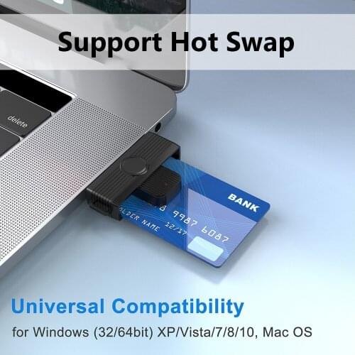 CR318 USB 2.0 Smart Card Reader for Bank Card SIM ID CAC Card Reader Connector Adapter for Windows 7/8/10/Mac OS Computer