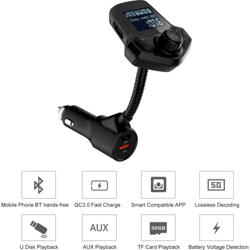FM Transmitter Car BT FM Radio Adapter Big Screen Display MP3 WMA APEP FLAC Hand Free Calling Dual UBS Car Charger