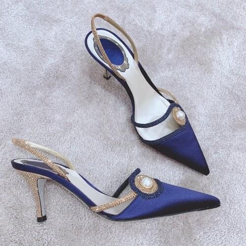 2021 Spring Pearl Pumps Women Rhinestone Slip On Pointed Toe High Heels Shoes Women Fashion daily Ladies Shoes Zapatos De Mujer