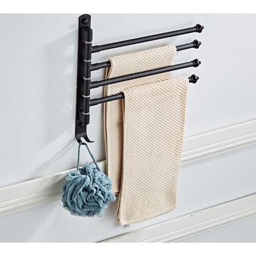 Stainless Steel Towel Bar Rotating Towel Rack Kitchen Wall Mounted Towel Holder 4 Bars Movable Pole Bathroom Organizer Stand
