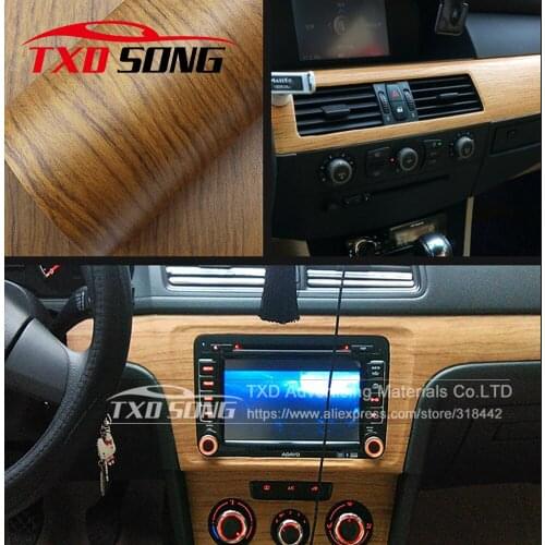 W1352 Good PVC Wood Grain Textured Car Interior Decoration Stickers Waterproof Furniture Door Automobiles Vinyl Film Car-Styling