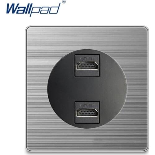 Wallpad 2 HDMI-compatible Wall Power Socket Electric Outlet Silver Stainless Steel Panel For Home For Data Transmission