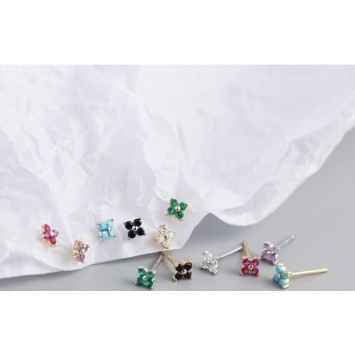 WTLTC 925 Sterling Sliver Mini Helix Cartilage Earrings Colored CZ Crystal Post Earrings Tiny Small Flower Stud Earringss