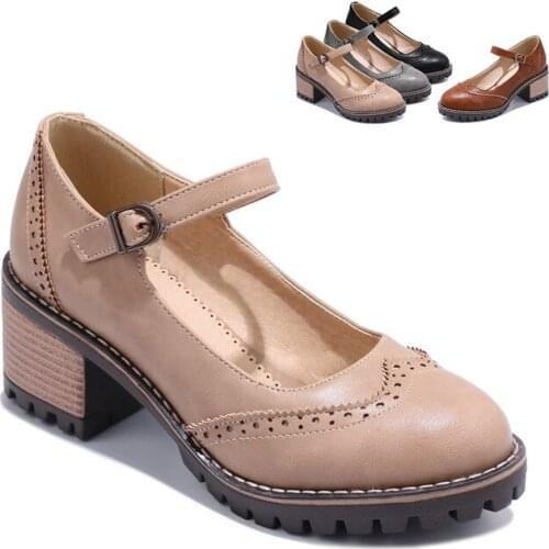 Women Shoes Ladies Round Toe High HeelsWedding Shoes Thick Heel Pumps Lady Shoes Black Plus size