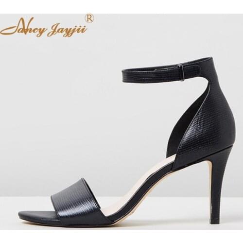Female Shoes Woman Ladies Sandals Black Solid Ankle-Wrap Hook&Loop Super High Thin heels Basic Mature Fashion Elegant Sweet 2019