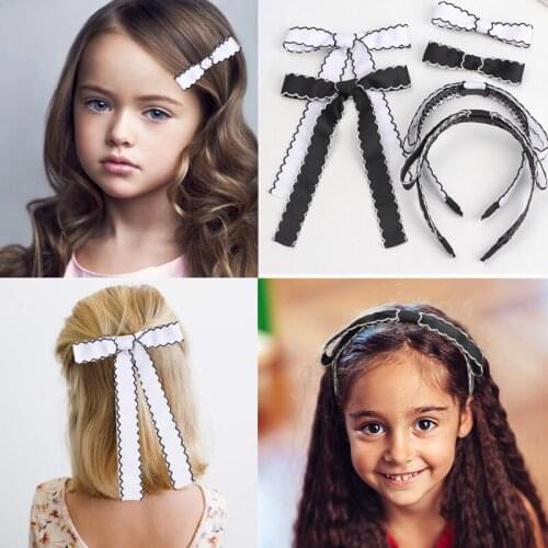 2021 Fashion Big Bow Hairband Hair Clips Black White Headwear Girls Headband Vintage Hair Bands Hoop for Hair Accessories