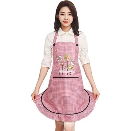 Womens Kitchen Apron 2021 Thin Waterproof Anti-oil Japanese Cute Hanging Neck Lace Waist Kawaii Cook Accessories
