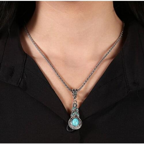 Shellhard Ethnic Collar Choker Necklace Vintage Synthetic Green Stone Pendant Chain Necklace Fashion Jewelry For Women Gift