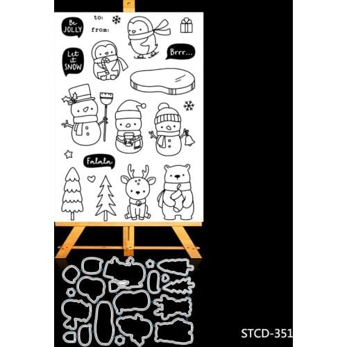 ZhuoAng Cute little penguin Cutting Dies and Clear Stamp Set for DIY Scrapbooking Photo Album Decoretive Embossing Stencial