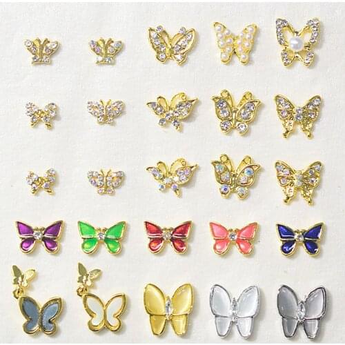 10Pc/Bag Alloy Butterfly Charms Nail ,Floating Pendant Gems Stones Butterflies Rhinestones Jewerry ,3D Design Rhinestones