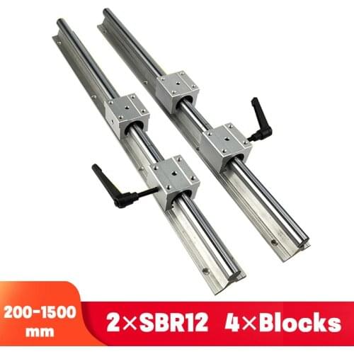 2PCS SBR12 100 200 300 400 500 600 800 1000 mm Fully Supported Linear Rail Slide Shaft Rod With 4Pcs SBR12UU Bearing Block