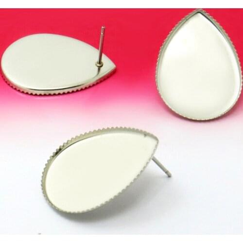 20pcs Stainless steel 13*18/18*25mm Stud Earring Blank Water Drop Teeth Setting Tray for Cameo Cabochons Jewelry Fittings