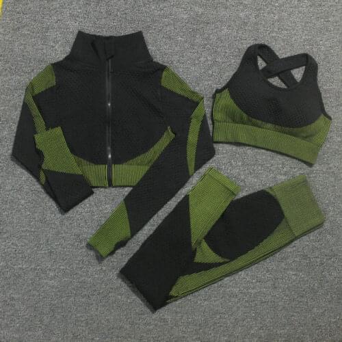 Seamless Women Yoga Sets Sport Gym Suits Wear Zippered Long Sleeve Yoga Clothing Running Clothes Women Fitness Set Sport Suit