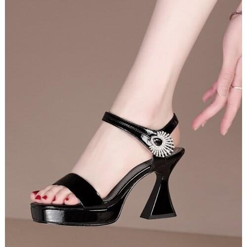 QZYERAI Summer Genuine Leather Sandals Women High Heels Sexy Platform Fashion Party Wedding Shoes 100% Cowhide