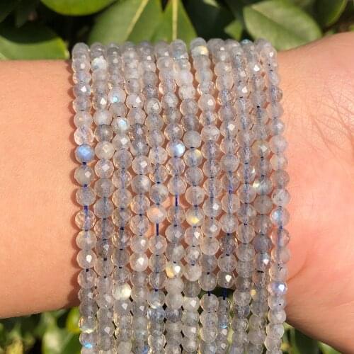 AA+ Natural Gray Labradorite Faceted Loose Beads for Jewelry Making DIY Christmas Gift Bracelets 15'' Tiny Stone Bead 2/3/4mm