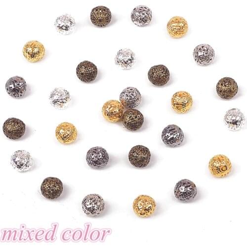 200-50pcs 4 6 8 10 12mm Hollow Ball Flower Beads Metal Charms Bronze/Gold/Silver Plated Filigree Spacer Beads For Jewelry Making