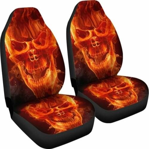 AUTO KEGAN 1/2 Pcs Car Seat Cover Flame Skull Head Printed For Volkswagen Golf 4 5 Passat B8 B5 G30 E46 B7 E39 B6 Tesla Model 3