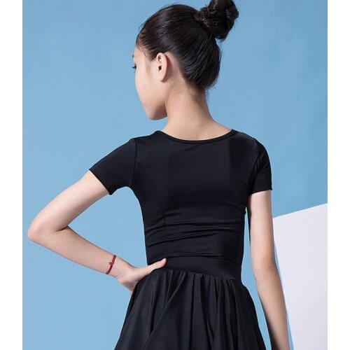 Kids Latin Dance Tops Summer Dance Costumes Girls Training Clothing Competition Dancewear Black Professional Performance G1007