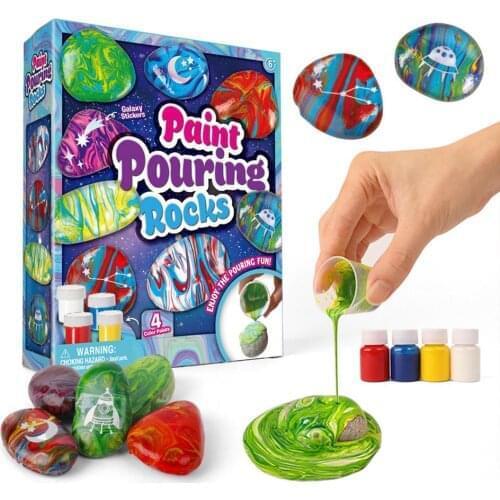 Kids Rock Painting Kit DIY Painting Stone Craft Children Art Set Kindergarten Pigment Painted Girl Handmade Material